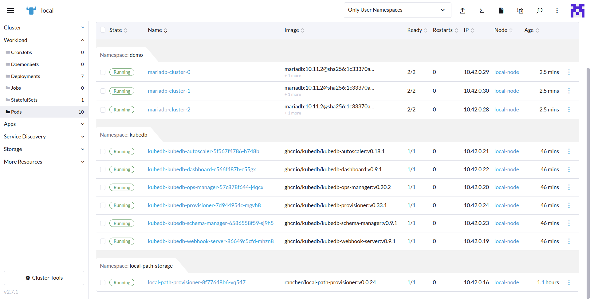 mariadb pods