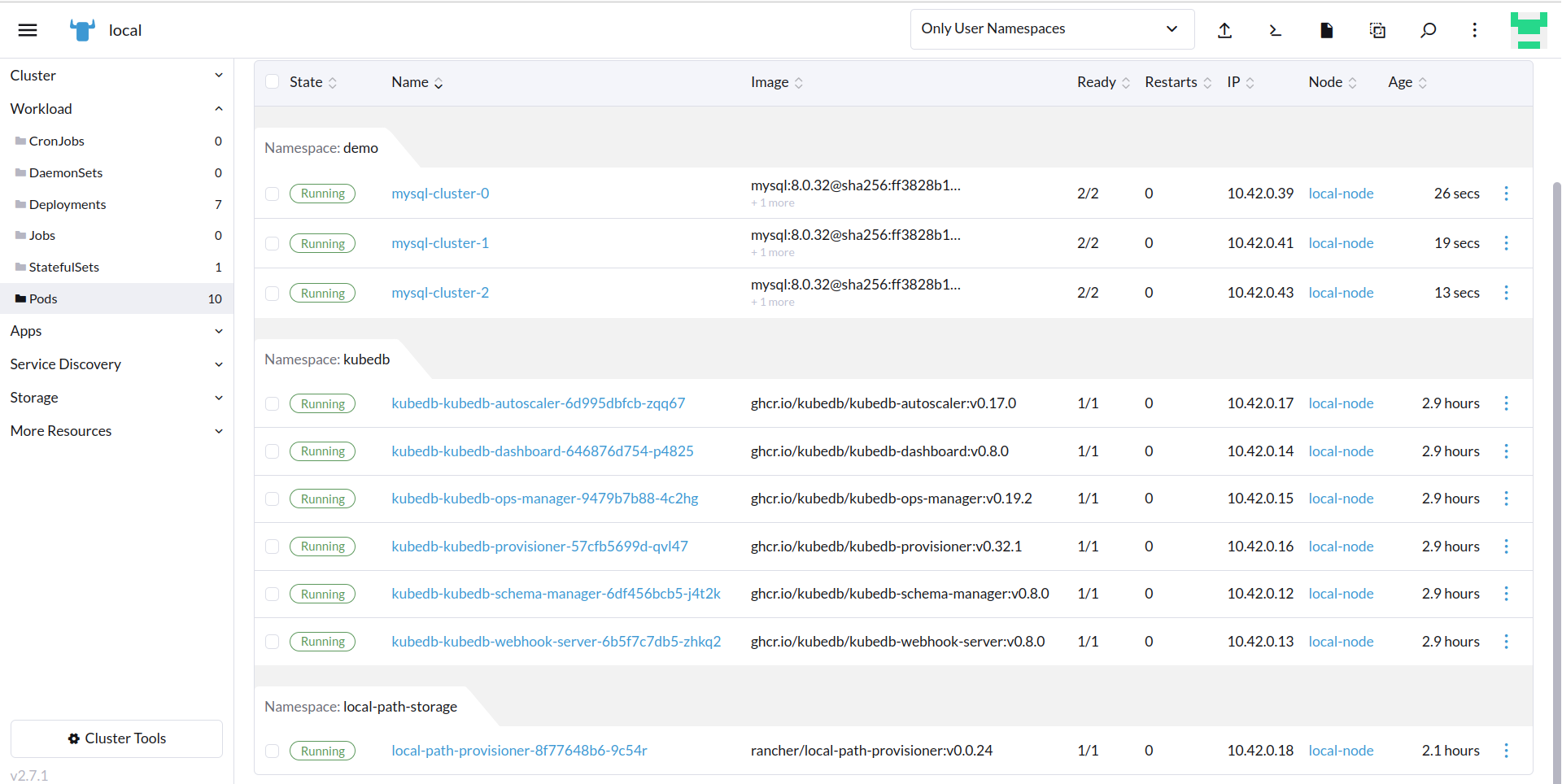 mysql pods