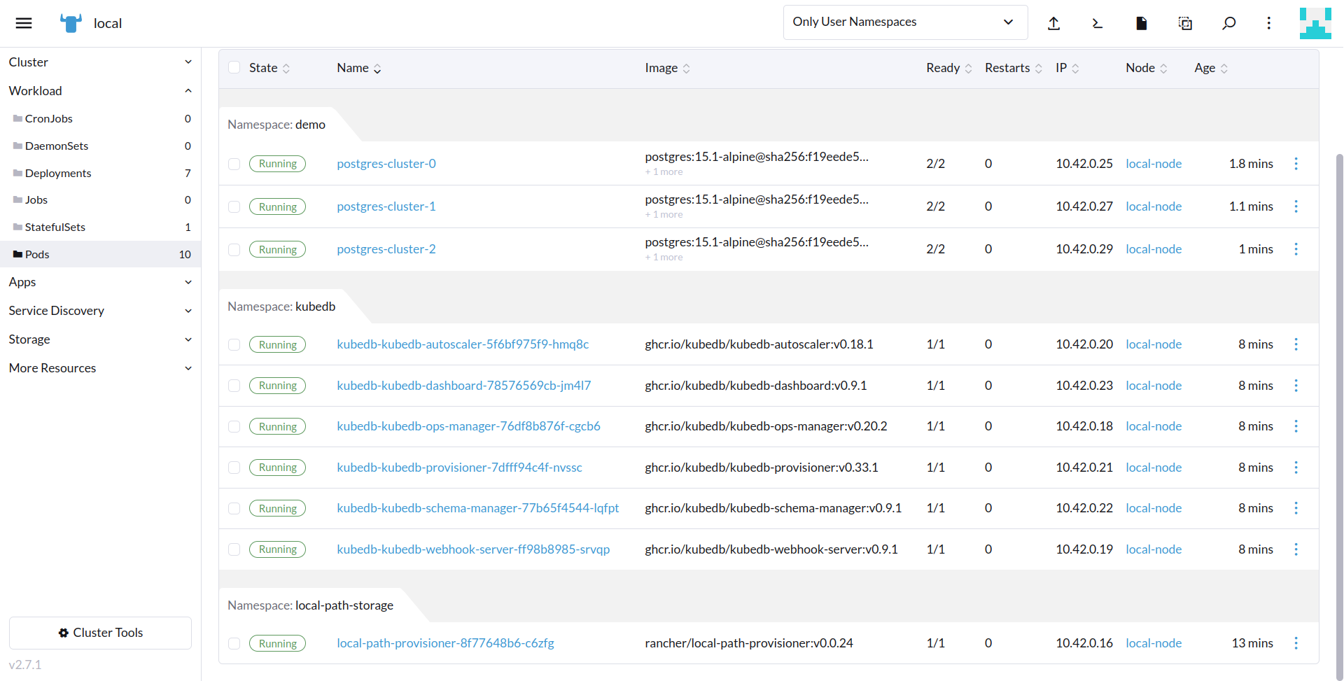 postgres pods