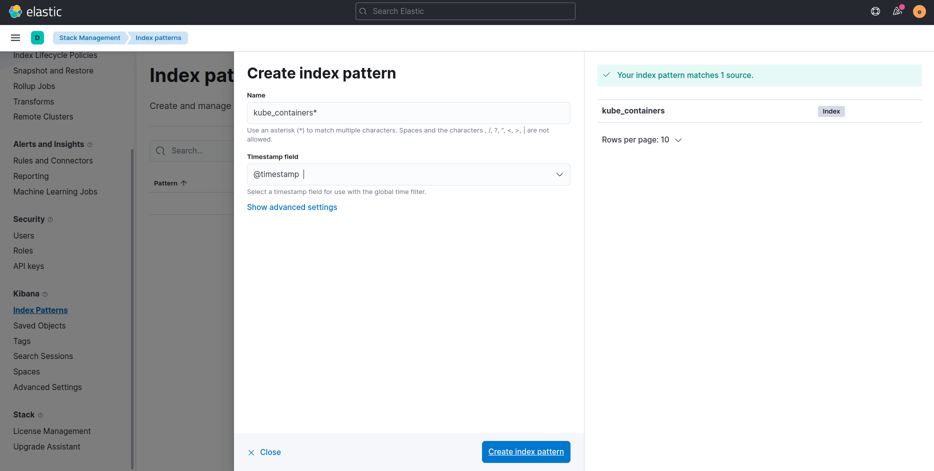 create index pattern